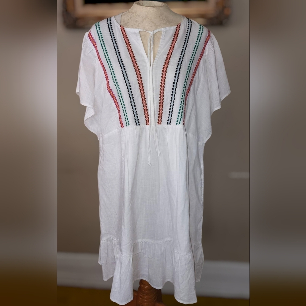 White Midi Sundress with Flutter Sleeves and Scoop Neck